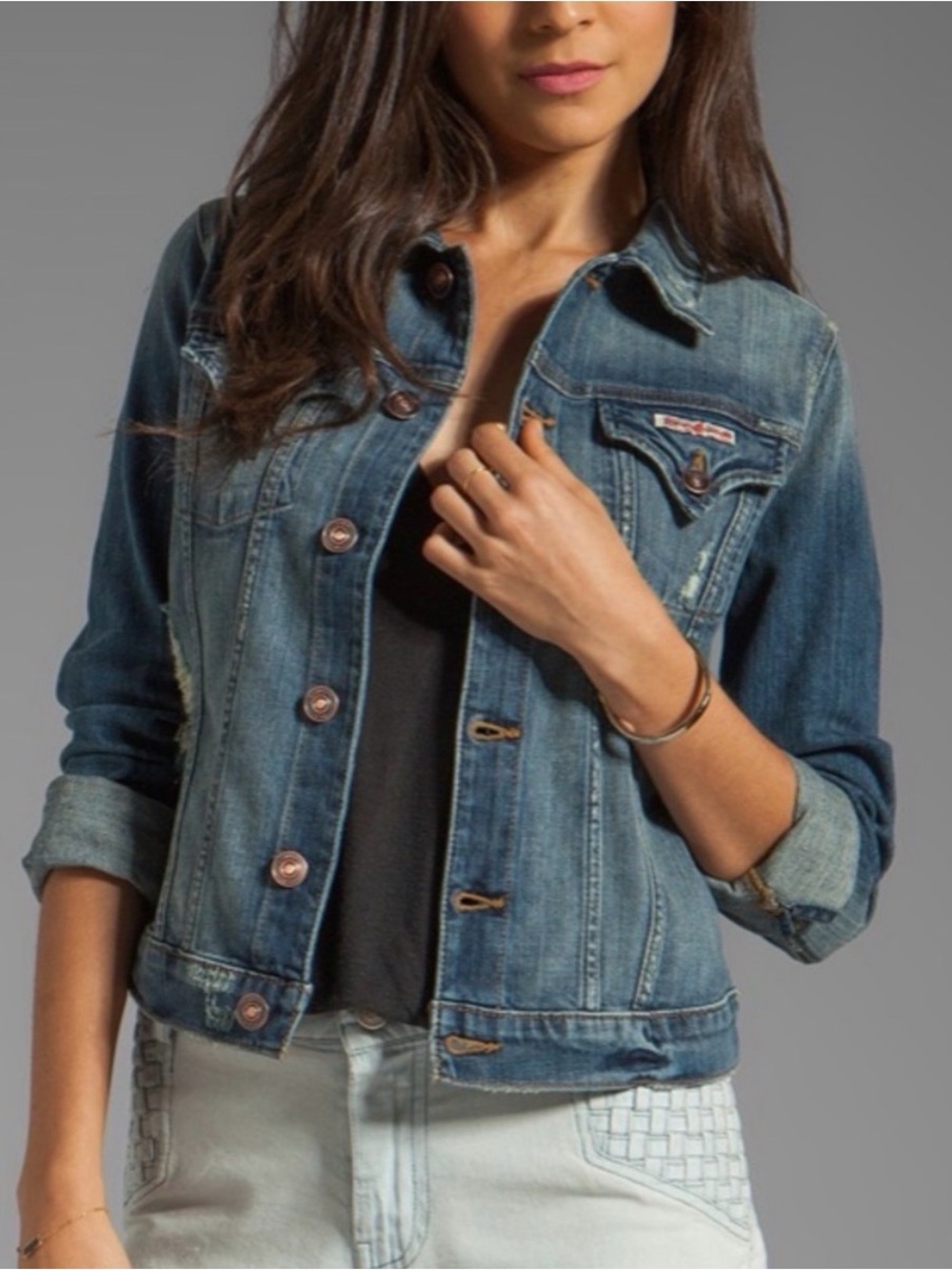HUDSON Jeans Blue Denim button Up Jacket Coat stretch Casual S Designer Classic